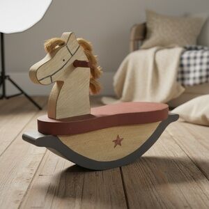 Primitive Wooden 12โ Rocking Horse Shelf Sitter Rustic Farmhouse Nursery Decor